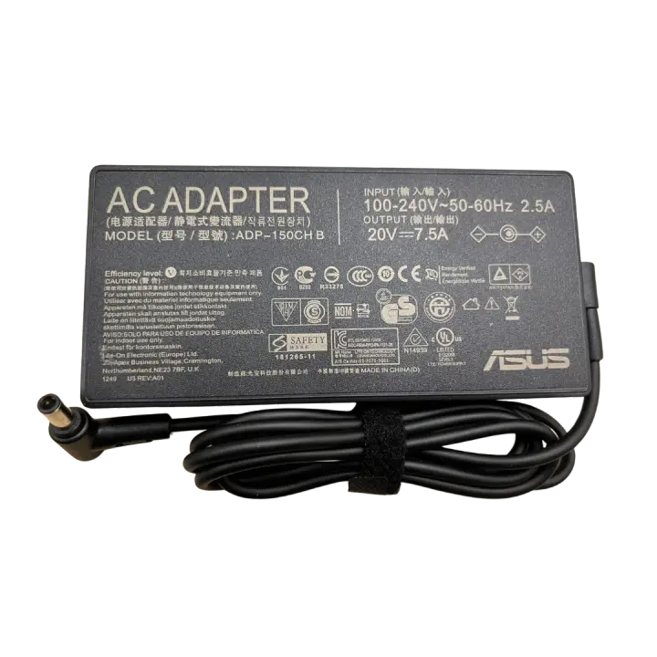 شاحن اسوس أصلي 150 واط, 20V 7.5A, Type 6.0×3.7mm, ASUS ROG Zephyrus, Original Asus Charger, رقم القطعة ADP-150CH B