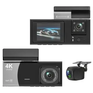 Smart Dash Cam with 3 shooting directions, 2.0-inch HD screen, supports continuous loop recording and memory cards up to 128GB with auto power on/off function