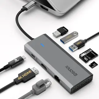 iDsonix 8 in 1 Laptop Docking Station USB C Hub mit 4K@60Hz HDMI USB 3.0 SD/TF