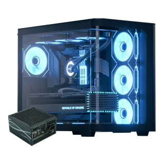 AEROCOOL P500C-G-BK-v1 Mid-Tower Case with 4xARGB Fans, Black + AEROCOOL LUX 750W 80+ Bronze (Dedicated) Standard (4 Fans)