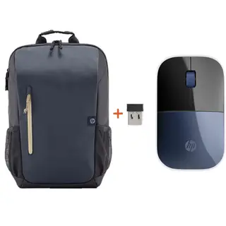 HP Travel 18L Expandable 15.6 Laptop Backpack - Blue + HP Mouse Z3700 Wireless - 7UH88AA- Blue