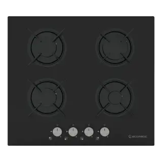 Ecomatic built-in gas stove, 60 cm, 4 burners - black crystal - all burners SABAF