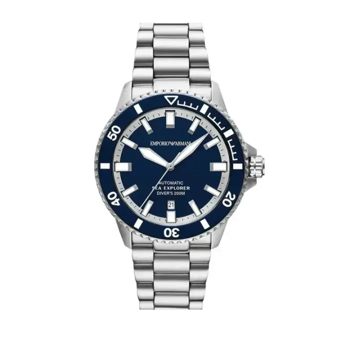 ساعة Emporio Armani Sea Explorer AR60087 رجالي أوتوماتيك أزرق فضي, 42 مم