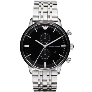ساعة Emporio Armani Gianni AR0389 رجالي أسود بسوار فضي, 43 مم