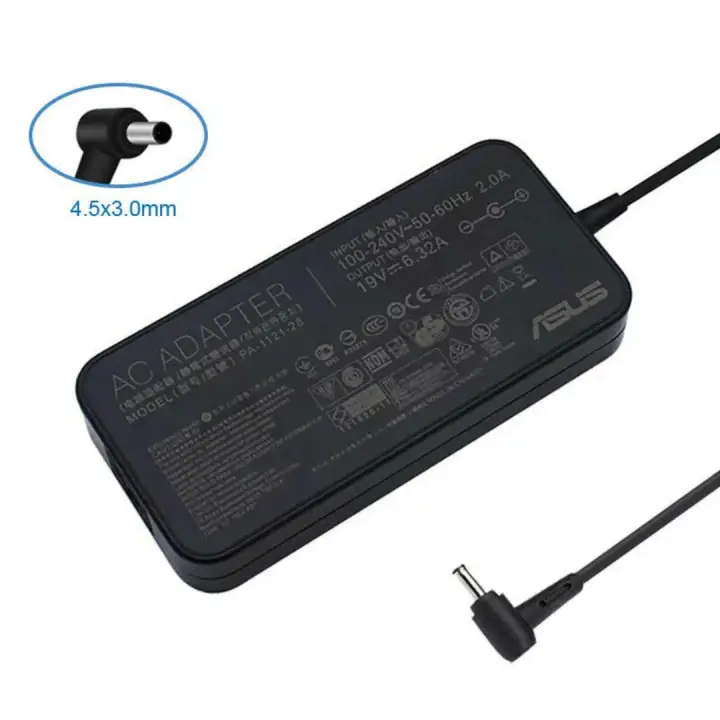 شاحن اسوس أصلي 120 واط, 19V 6.32A, Type 4.5×3.0mm, Original Asus Charger, رقم القطعة PA-1121-28