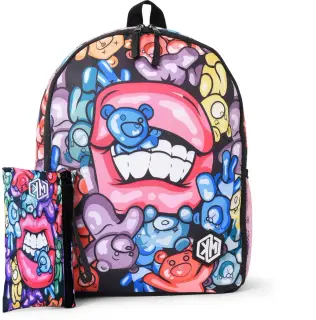 KM Polyester Printed Zip-Up Top Handle Unisex Backpack, Multi Color