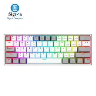Redragon Fizz Pro K616 RGB 60% Mechanical Keyboard, Red Switch, Hot-Swappable, Tri-Mode (USB-C / 2.4GHz / Bluetooth), White & Gray, Arabic