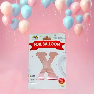 بالونات الحروف الإنجليزية الفاخرة, بالون حرف X, تصميم فاكيوم لامع, باللون الروز, بمقاس 32 سم
