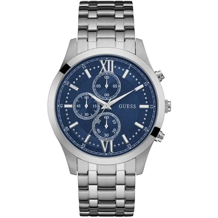 ساعة Guess Hudson W0875G1 رجالي مينا زرقاء وسوار فضي, 44 مم