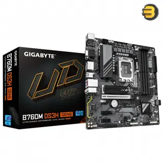 GIGABYTE B760M DS3H GEN5 M-ATX Motherboard Intel LGA1700 Socket Intel B760 Chipset, Supports 14th/13th Gen Intel Core CPUs, 4x DDR5 DIMM up to 192GB 7600(O.C.) MT/s, 1x PCIe 5.0 x16 UD Slot, 2x PCIe 3.0 x1, 2x PCIe 4.0 M.2, 4x SATA 6Gb/s, 2.5 GbE LAN, US