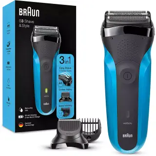 ماكينة حلاقة كهربائية للرجال براون، استخدام جاف ورطب، أزرق، BRAUN 310BT BLK-BLU