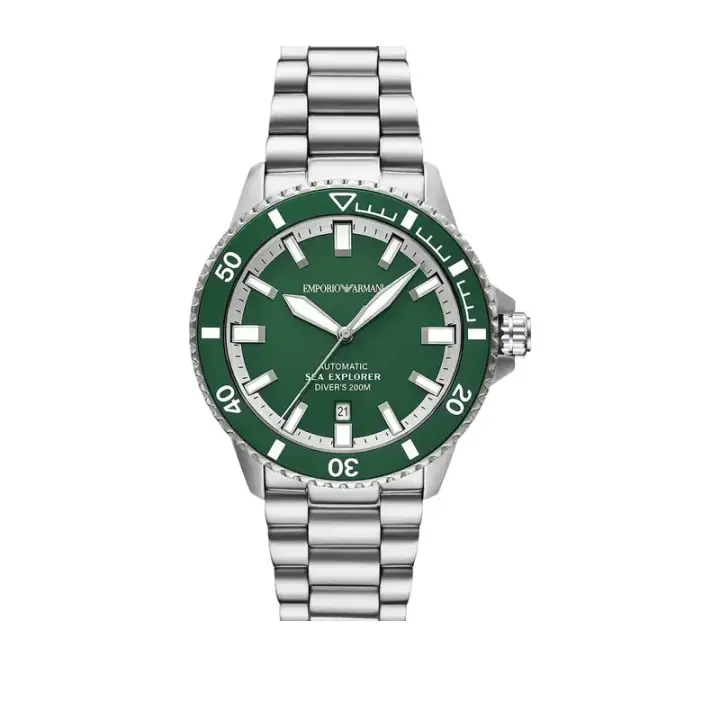 ساعة Emporio Armani Sea Explorer AR60088 رجالي أوتوماتيك أخضر فضي, 42 مم
