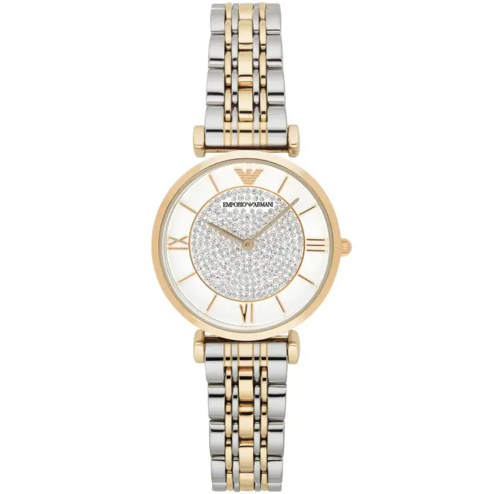 ساعة Emporio Armani Gianni T‑Bar AR8031 نسائي أبيض فضي وذهبي 32 مم