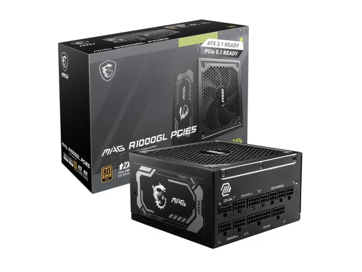MSI MAG A1000GL PCIE5 1000W ATX 3.1, PCIe 5.1 80+GOLD Full Modular Power Supply