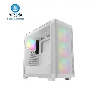 GAMDIAS ATHENA M3 ATX Mid Tower PC Case, 4 x 120mm ARGB PWM Fan w/Hub, Front Airflow Mesh, Tool-Free Tempered Glass Side Panel, MB Sync Ready, White