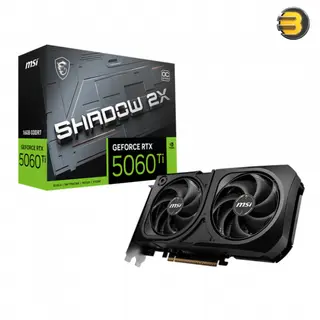 MSI GeForce RTX 5060 Ti 16G SHADOW 2X OC PLUS 16GB GDDR7-4608 CUDA Cores, 2617 MHz Extreme Performance Clock, PCIe Gen 5 x16 (x8 used), 128-bit Memory Bus, 28 Gbps Memory Speed, 3x DisplayPort 2.1b, HDMI 2.1b, Dual Axial-tech Fans, 2-Slot Cooling, Overc