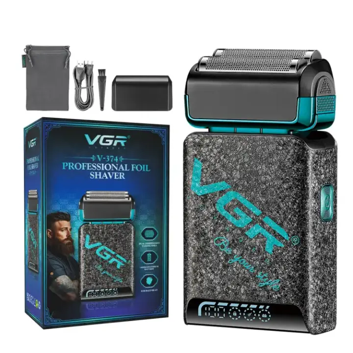 ماكينة حلاقة احترافية V-374 من في جي ار مع قابلة للشحن مع كابل USB (اسود)