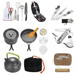 Camping Cookware Set Portable Tableware Kit Outdoor Pot Cooking Water Kettle Pan