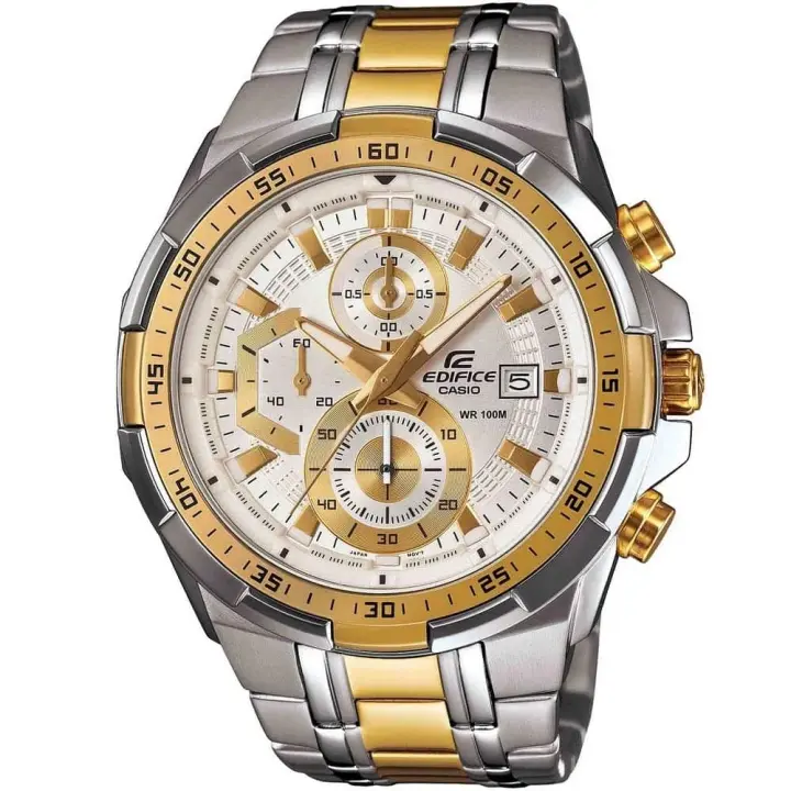 ساعة كاسيو Edifice EFR-539SG-7AV هاي كوبي للرجال بمينا أبيض وسوار فضي وذهبي
