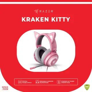 Razer Kraken Kitty Chroma USB Gaming Headset: Retractable Noise Cancelling Mic, Lightweight Aluminum, Quartz Pink, RZ04-02980200-R3M1