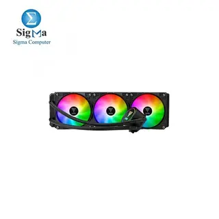 GAMDIAS AURA GL360 RGB Liquid CPU Cooler: 360mm radiator, 3x120mm PWM fans (800-2000 RPM), Teflon tube, copper base, 250W TDP, RGB lighting, compatible with multiple Intel/AMD sockets.