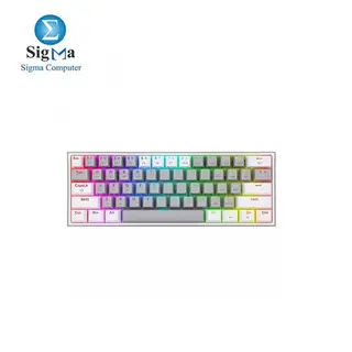 Redragon Fizz Pro K616 RGB 60% Mechanical Keyboard, Red Switch, Hot-Swappable, Tri-Mode (USB-C / 2.4GHz / Bluetooth), Gray & White , Arabic