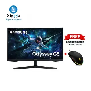 Samsung Odyssey G5 G55C 32 Inch, QHD VA Curved Gaming Monitor, 165Hz,1MS, Black- LS32CG552EMXEG With Logitech G102 Gaming Mouse FREE