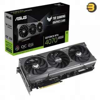 ASUS TUF Gaming GeForce RTX 4070 SUPER OC Edition Graphics Card, 12GB GDDR6X 192-Bit Memory, 7168 CUDA Cores, 2595 MHz (OC) Boost Clock, 21 Gbps Memory Speed, PCI Express 4.0, Black | 90YV0K80-M0NA00 -
