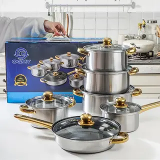 12pcs Stainless Steel Cookware Set Pots Pans Kitchen Cooking Utensil Pack AU