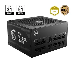 MSI MAG A850GL PCIE 5 Gaming Power Supply, ATX 3.1 & PCIE 5.1 Ready, Full Modular, 80 Plus Gold Certified 850W, ATX PSU, 10 Year Warranty