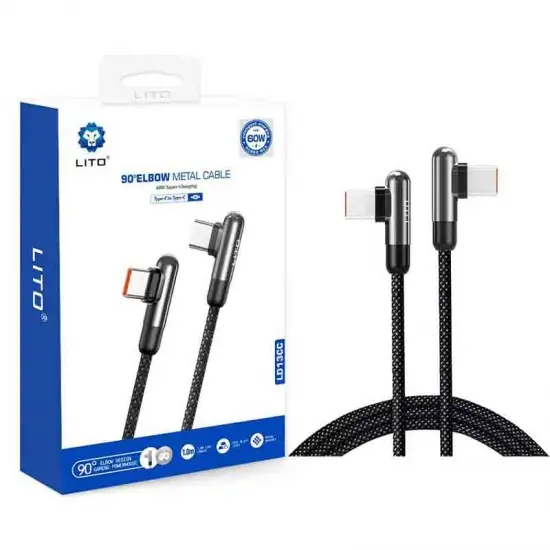 LITO 90ELBOW METAL CABLE 60W TYPEC/ TYPEC LD13CC, ليتو 90ELBOW METAL كابل 60W TYPEC/ TYPEC LD13CC