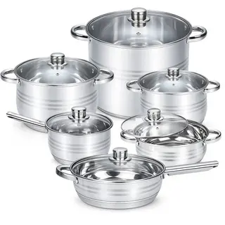 12-Pcs Stainless Steel Cookware Set, Induction Compatible Pots & Pans