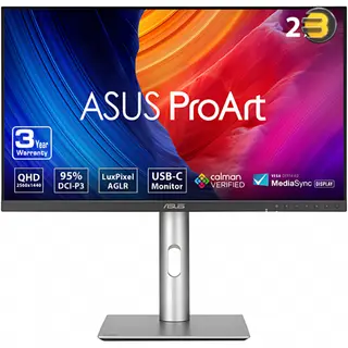 ASUS ProArt Display PA278CFRV Professional Monitor, 27 inch, IPS, QHD (2560 x 1440), 95% DCI-P3, LuxPixel™ AGLR, 100Hz, Color Accuracy ΔE < 2, Calman Verified, USB-C PD 96W, VESA DisplayHDR 400 and VESA MediaSync, Ergonomic Stand, Green Sustainability