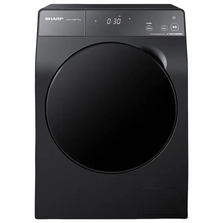 SHARP K-PRO Digital Front Load Full Automatic Washing Machine With Inverter Technology, 11 kg, With Dryer 7 kg, Dark Grey - ES-DP114KLE-G