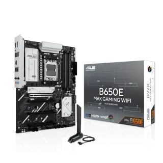 ASUS AMD B650E ATX motherboard, DDR5, PCIe 5.0 Ready, three M.2 slots, Wi-Fi 6E, Realtek 2.5Gb Ethernet, DisplayPort, HDMI™, rear USB 10Gbps Type-A & Type-C® support, BIOS FlashBack™, Aura Sync
