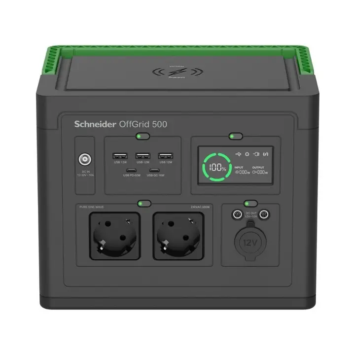 Schneider Electric OffGrid Portable Power Station 500, 230V - 517Wh Lithium-ion - LCD, 7/3 Schuko outlets - PPS500-GR