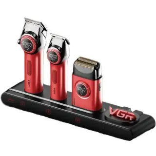 مجموعة قص الشعر الاحترافية 3 في 1 VGR V-STEPLESS Pro - لون احمر