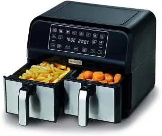Kenwood digital twin air fryer xxxl 4l+4l 1.7kg+1.7kg with dualzone technology & dual frying hfm75.000mb black/silver international warranty, 220v supply voltage and 50hz