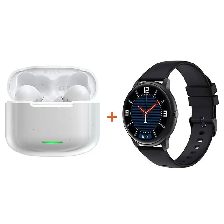 Devia EM411 Star Series ANC-E1 TWS Earphone - White + Imilab Smart Watch KW66/2 Waterproof 2 Strap - Black