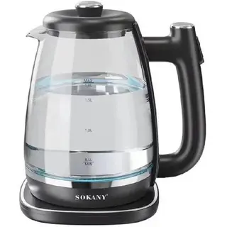 SOKANY GLASS KETTLE 1800W SK 09034, غلاية سوكاني الزجاجية 1800 واط SK 09034