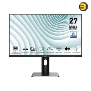 MSI PRO MP273QP E2 27-inch IPS 2560 x 1440 (QHD) Computer Monitor, 100Hz, HDR400, Free-Sync, HDMI, DP Port, VESA Mountable, Height Adjustable, Tilt, Speaker, 1ms, Black -
