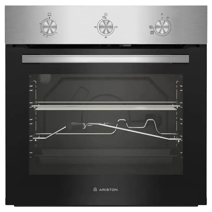 Ariston Built-in Oven, 60 cm, 66 liters, Gas, Fan, Electric Grill, Stainless Steel, Silver x Black , AROG 6R1G1C XNA