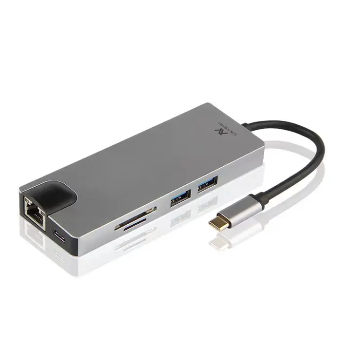 L'AVVENTO (US017) Type-C Hub 8in 1 - 2 USB 3.0, HDMI 4K, VGA, TF Card, RJ45 - 87W PD Power Output