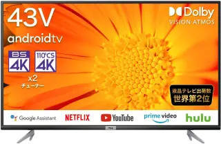 【即日発送】TCL 2021年モデル 43V型 4K液晶テレビ TCL 43P618 4Kチューナー内蔵 Amazon Prime Video対応 スマートテレビ(Android TV)