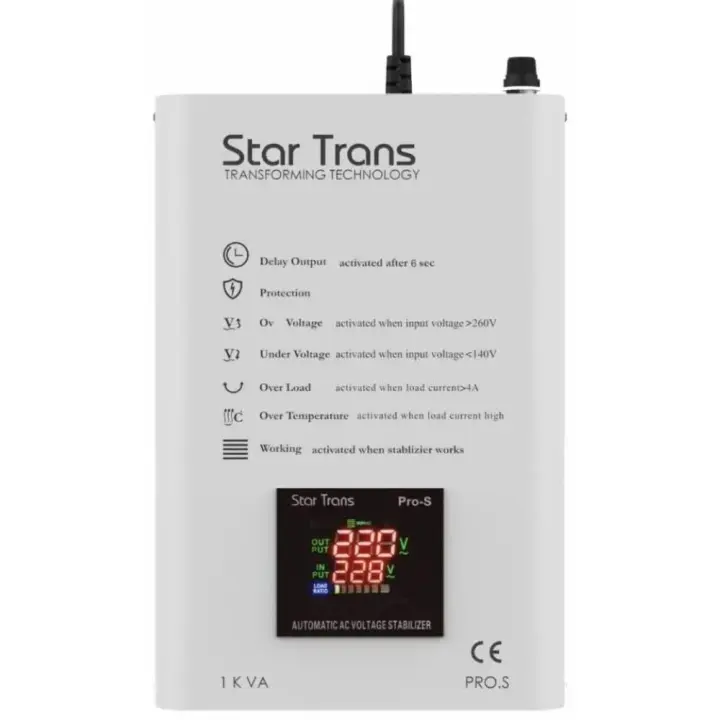 Star Trans Digital Voltage Stabilizer, 1000 VA, Single Phase - Pro-S 1Ph-1KVA
