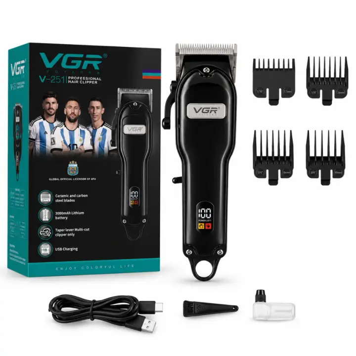 VGR ماكينة قص الشعر V-251 الحلاقية, كهربائية قابلة للشحن ولاسلكية، احترافية لتصفيف الشعر الرجالي