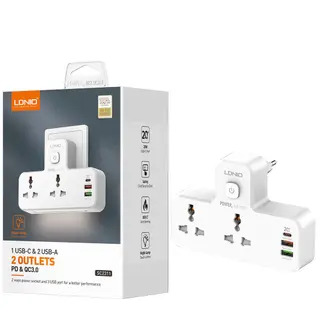 LDNIO SC2311 Power Extension Socket Double Plug Adaptor with Touch Control Nightlight With 1 PD 20W,1 QC3.0 18W And Auto ID Port 12W