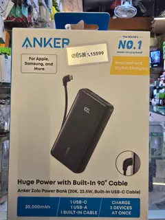 باور بنك انكر 22.5 وات ضمان اتصال Anker Zolo Power Bank 20K 22.5W Built-In USB-C Cable 20000mAh etisal A110EH11