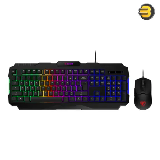 MSI FORGE GK100 COMBO Gaming Keyboard and Mouse Set, Mechanical-Style Keyboard with 19-Key Anti-Ghosting, Over 10 Million Key Actuations, Adjustable Tilt Feet, RGB Lighting; Ambidextrous Optical Mouse with 6400 DPI, 4 DPI Presets, RGB Lighting - FORGE GK