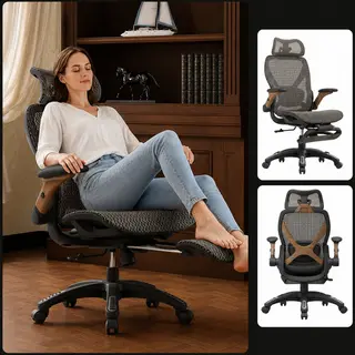 X100 Ergonomic Mesh Office Chair with Footrest, Big and Tall Home (Coffee Brea)